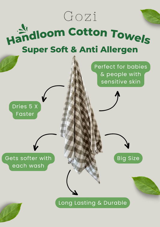Handcrafted Cotton Bath Towel Green - Lightweight, Soft & Luxurious - Eco-Friendly Bathroom Must-Haves by Gozi