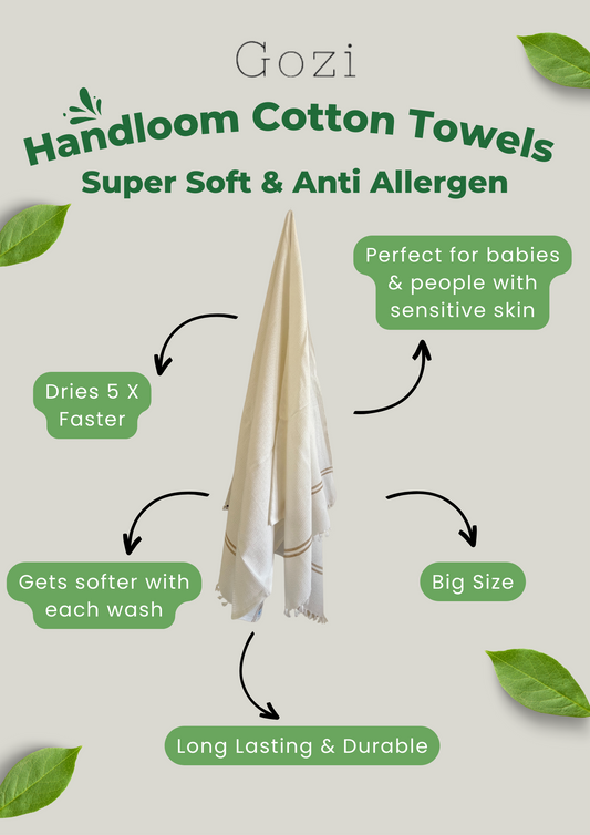 Handcrafted Cotton Bath Towel White - Lightweight, Soft & Luxurious - Eco-Friendly Bathroom Must-Haves by Gozi