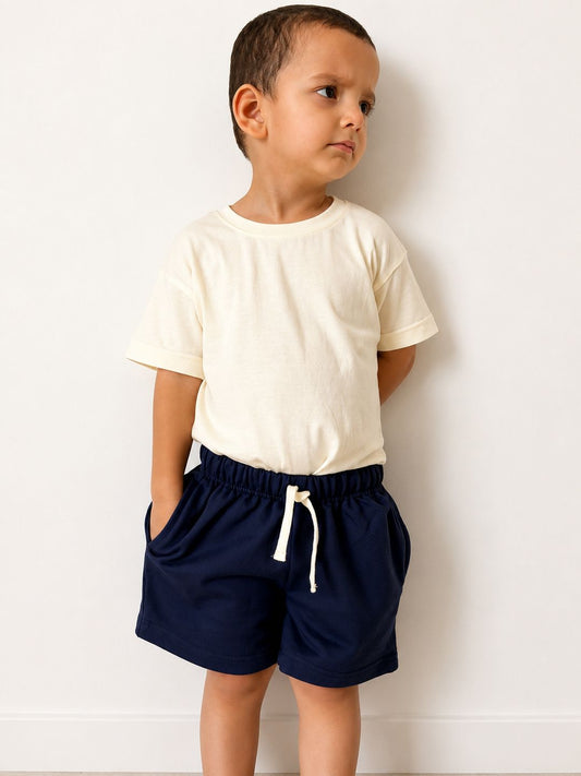 Navy Blue Kids Shorts – 240 GSM Cotton French Terry (1-8 Years)