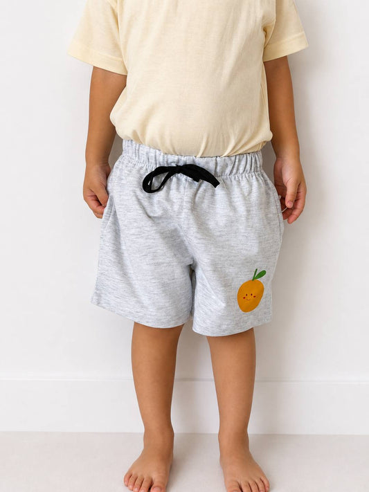 Orange Print Grey Kids Shorts – 240 GSM Cotton French Terry