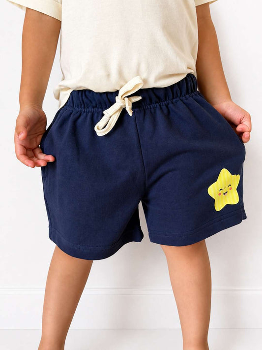 Star Print Navy Kids Shorts – 240 GSM Cotton French Terry
