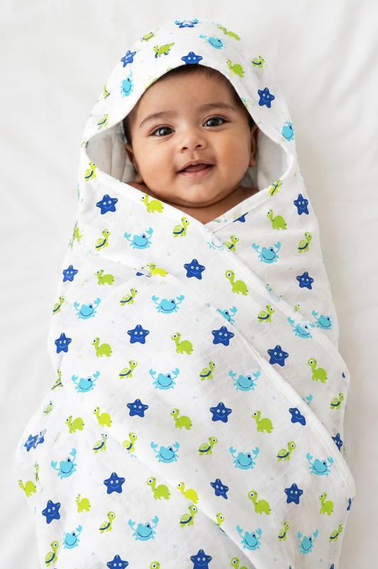Ocean Pals — 2-Layer Organic Muslin Hooded Bath Towel