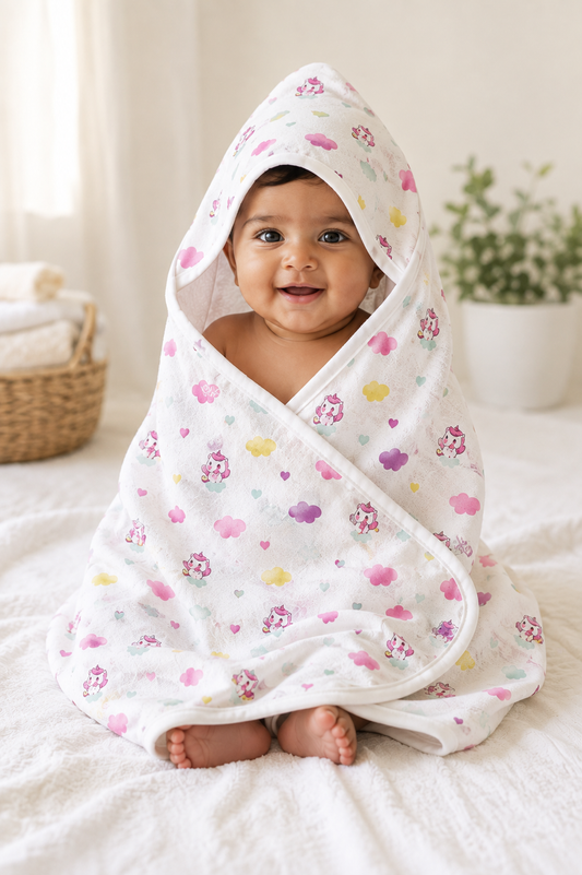 Unicorn Garden — 2-Layer Organic Muslin Hooded Bath Towel