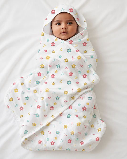 Little Flower Garden — 2-Layer Organic Muslin Hooded Bath Towel