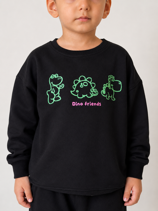Dino Kids Sweatshirt & Jogger Set – 240 GSM French Terry (Black)