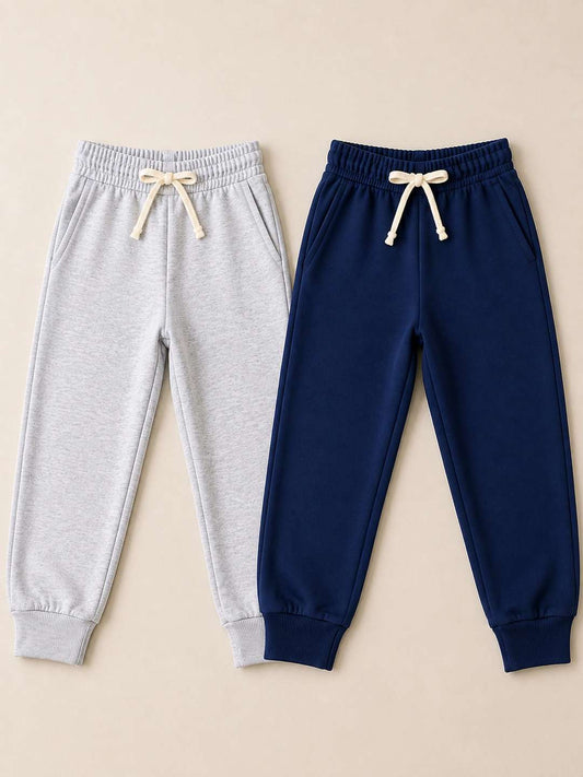 Kids Joggers Pack of 2 – Navy & Grey | 240 GSM French Terry