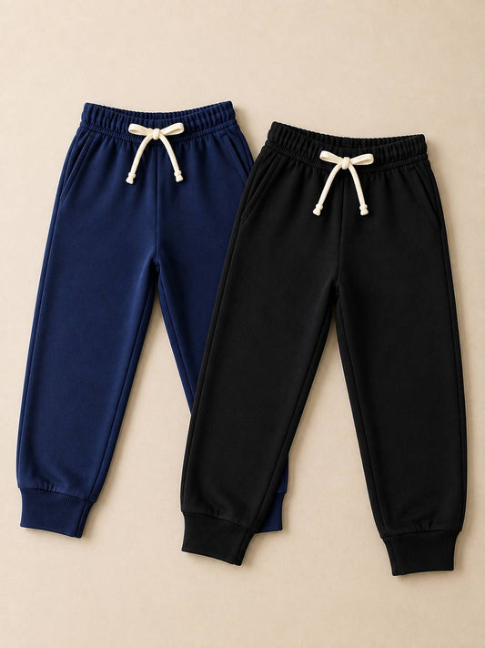 Kids Joggers Pack of 2 – Navy & Black | 240 GSM French Terry