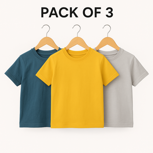Pack of 3 High quality & Premium Colored Tees – Mustard, Grey & Teal