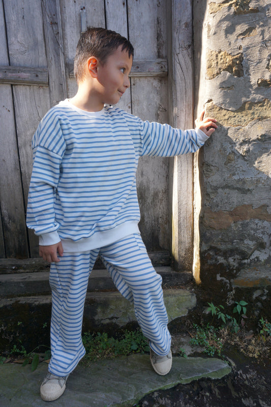 Blue Striped Sweatshirt Set For Boys & Girls