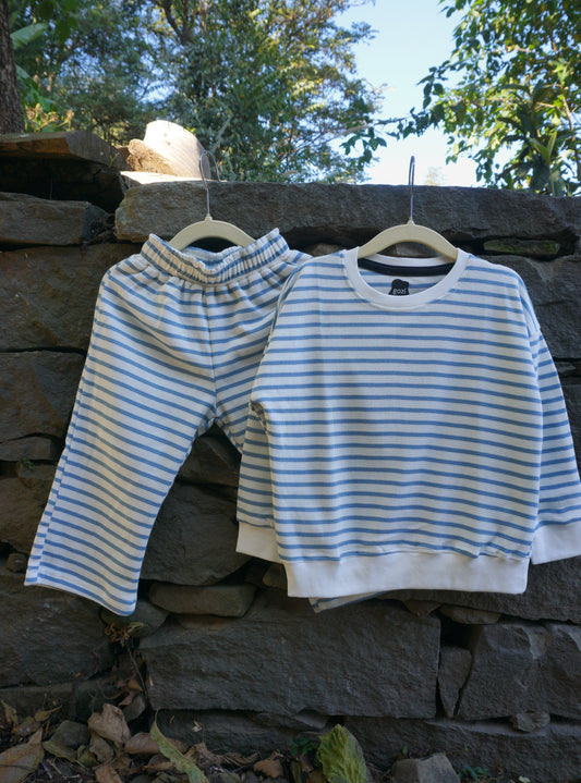 Blue Striped Sweatshirt Set For Boys & Girls
