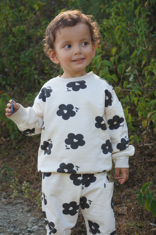 Flower Power 2 Piece Fleeced Sweatshirt set for Boys & Girls