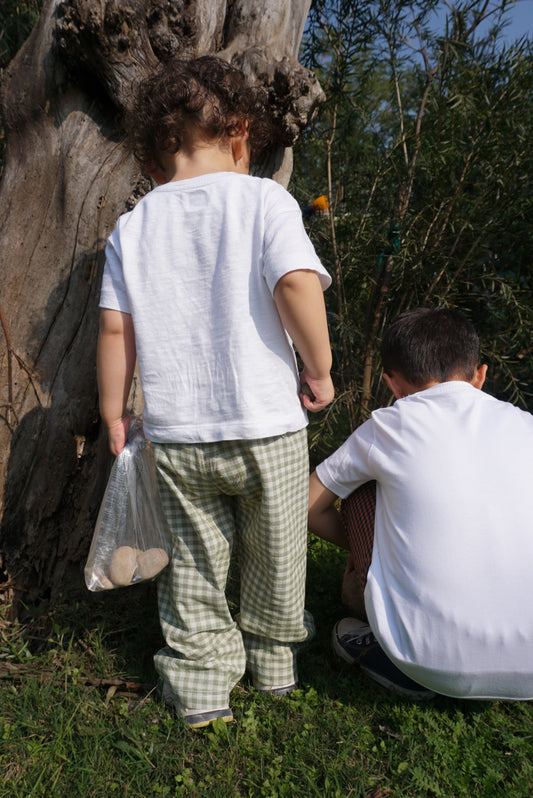 Classy & Rare Olive Gingham Cotton Pants For Kids - Unisex, Relaxed-Fit, Soft & Breathable
