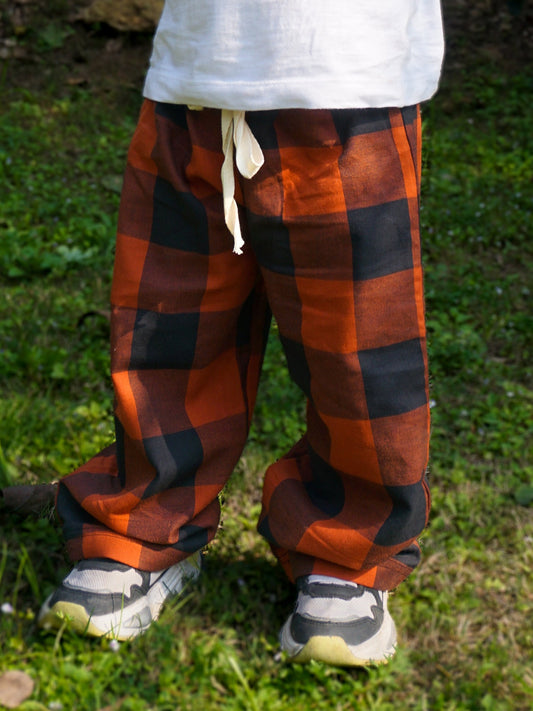 Rustwood Checks Cotton Pants For Kids - Unisex, Relaxed-Fit, Soft & Breathable