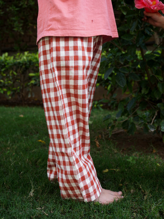 Brick Red Gingham Check (Cotton-Linen Mix)