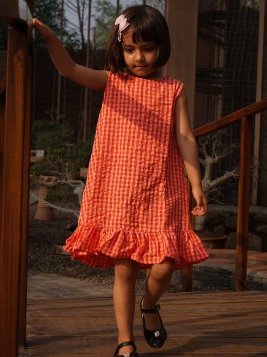 Gingham Ruffle Dress - Red