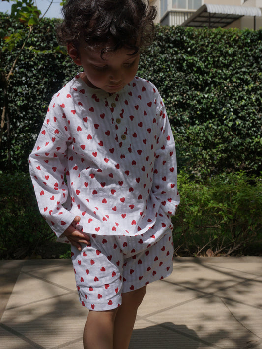 Happy Hearts Cotton Co-ord Set for Kids – Gozi