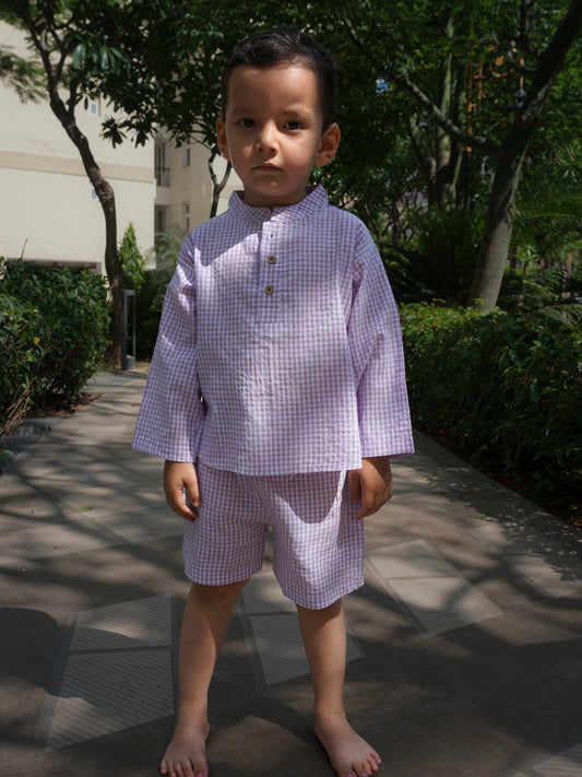 Wisteria Gingham Cotton Co-ord Set for Kids – Gozi