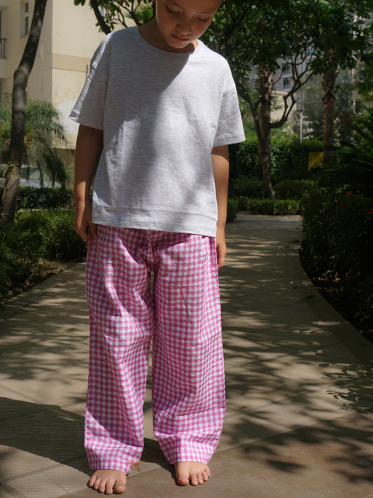 Blossom Pink Cotton Lounge Pants for Kids – Gozi