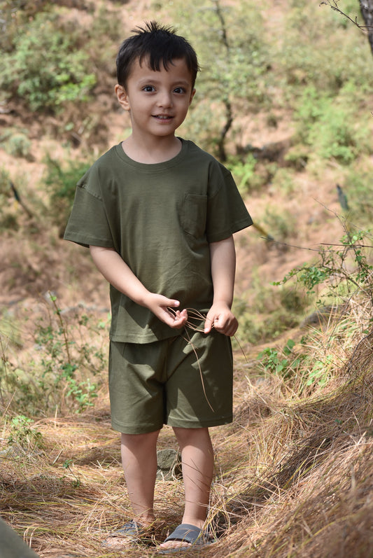 Dark Olive - Relaxed Fit, Lightweight, Super Soft Cotton T shirt For Baby Boys and Girls