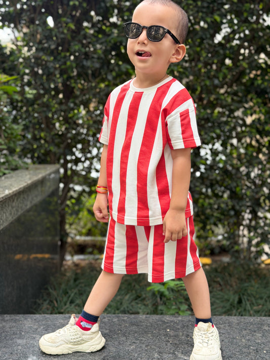 The Football Collection: Red – Kids French Terry Co-ord Set (T-Shirt & Shorts)