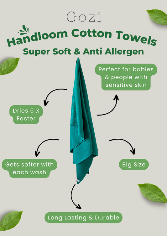 Teal Handcrafted Cotton Bath Towel – Gozi