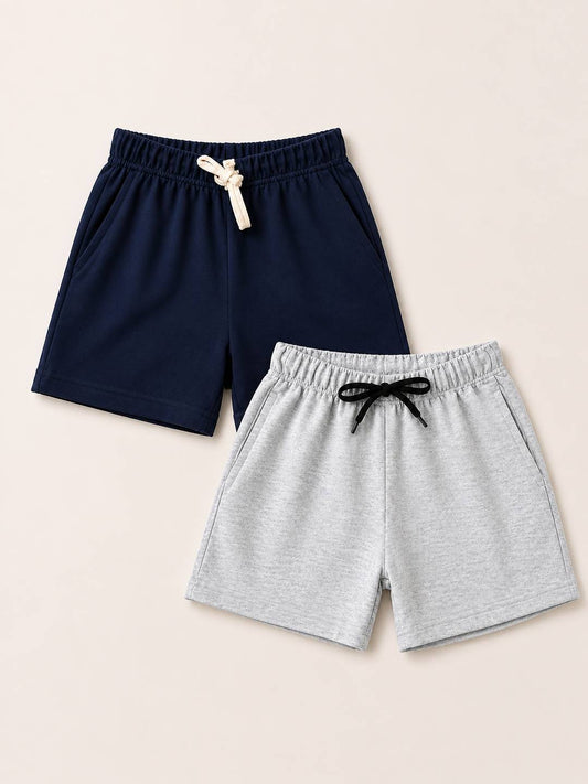 Kids Shorts Pack of 2 – Navy & Grey | 240 GSM French Terry