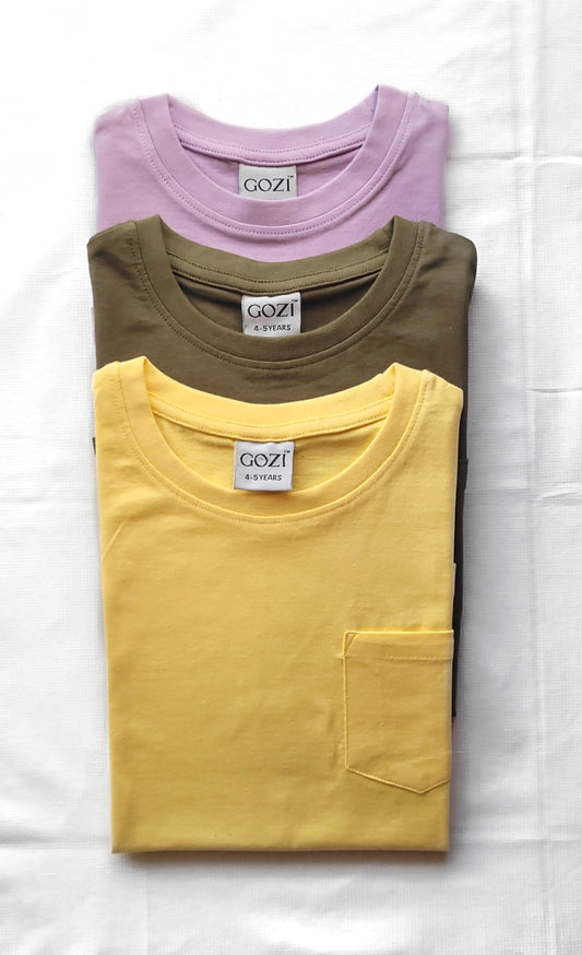 Lavender, Dark Olive & Light Yellow - Pack of 3 Super Soft Cotton T Shirts For Baby Boys and Girls