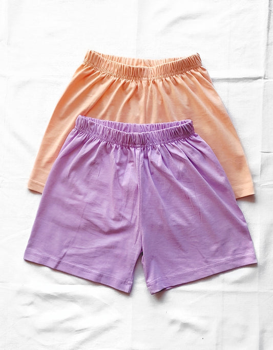 Unisex - Coral & Lavender - Pack of 2 Relaxed Fit, Lightweight & Low Crotch Biowashed Super Soft Cotton Shorts For Kids- Size: 1-6 Y - Gozi