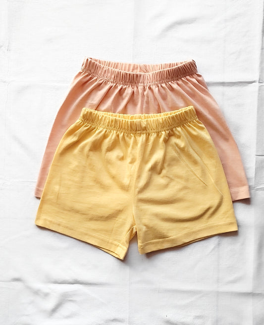 Light Yellow & Coral - Pack of 2 Super Soft Cotton Shorts For Baby Boys and Girls