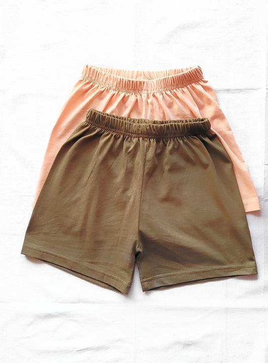 Coral & Dark Olive - Pack of 2 Super Soft Cotton Shorts For Baby Boys and Baby Girls