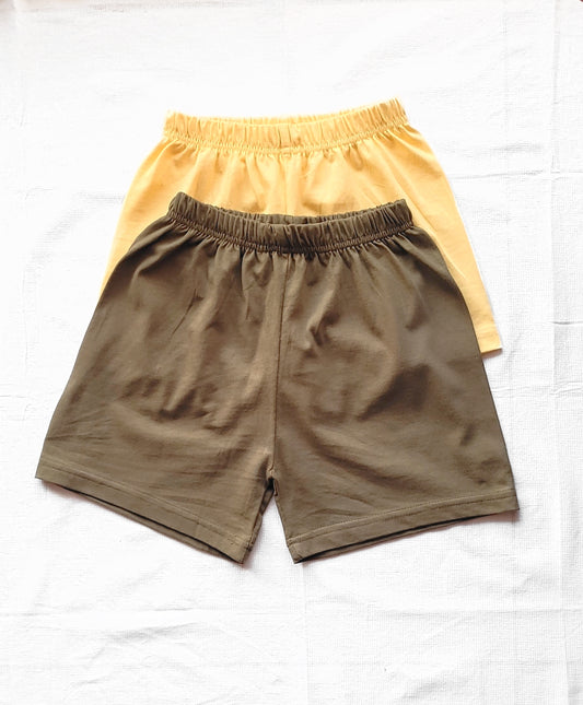 Light Yellow & Dark Olive - Pack of 2 Super Soft Cotton Shorts For For Baby Boys and Girls