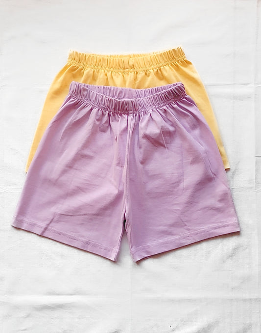 Light Yellow & Lavender - Pack of 2 Super Soft Cotton Shorts For Baby Boys and Girls