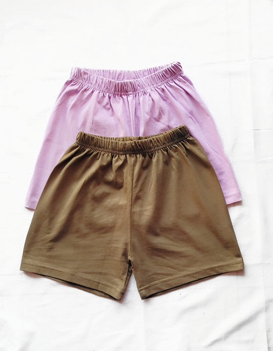 Dark Olive & Lavender - Pack of 2 Super Soft Cotton Shorts For Baby Boys and Girls