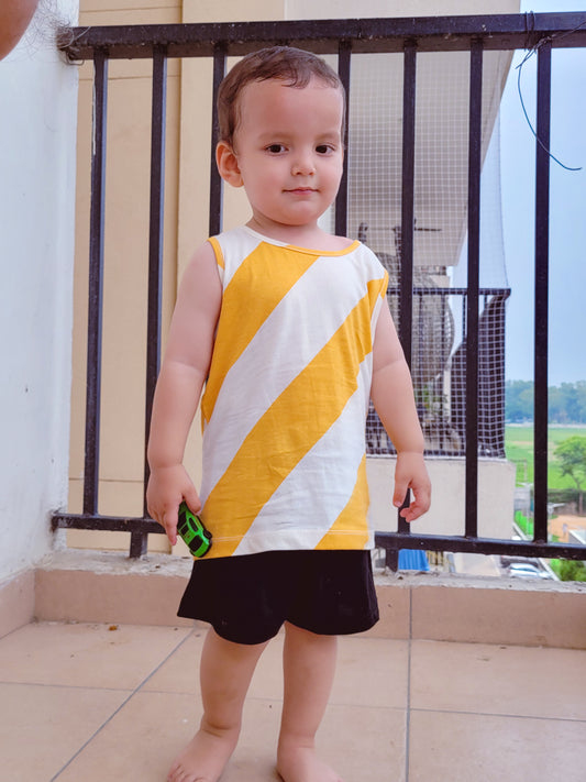 Sleeveless Cotton T shirt Plus Matching Shorts Set for Kids - Orange