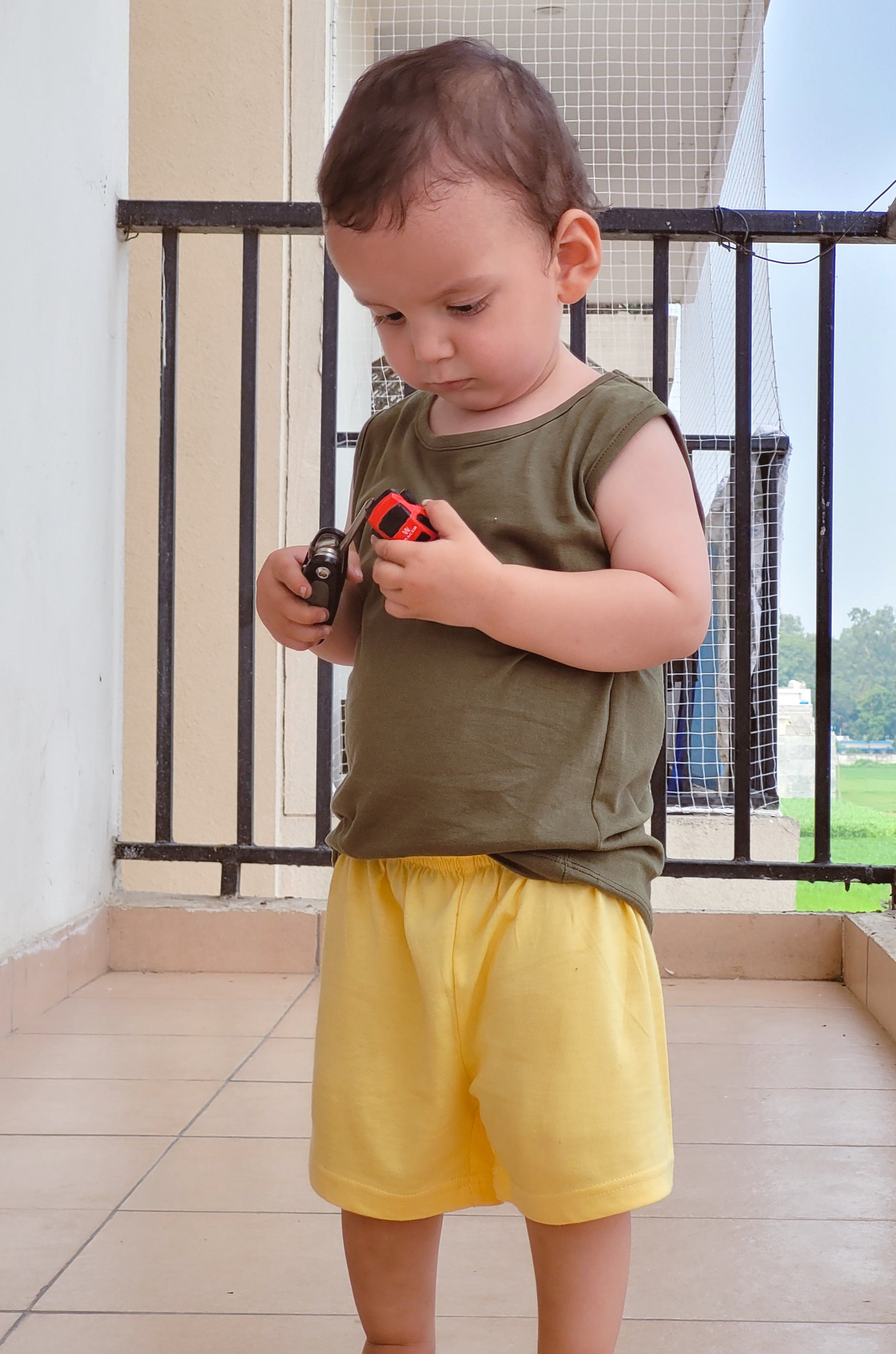 Sleeveless Cotton T shirt Plus Matching Shorts Set for Kids Dark