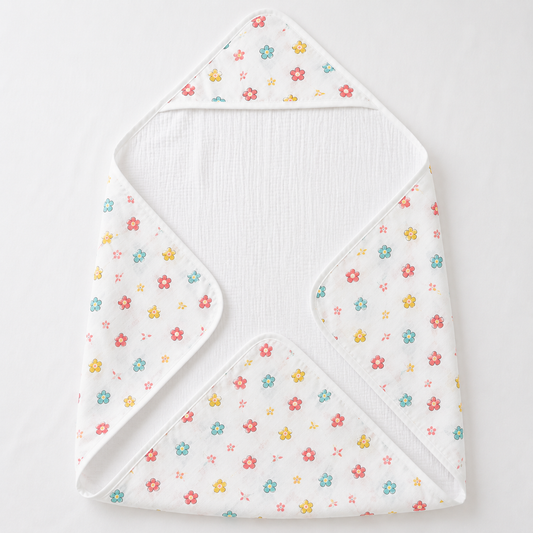 Little Flower Garden — 2-Layer Organic Muslin Hooded Bath Towel