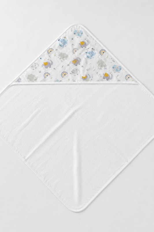 Elephant Dreams — 2-Layer Organic Muslin Hooded Bath Towel