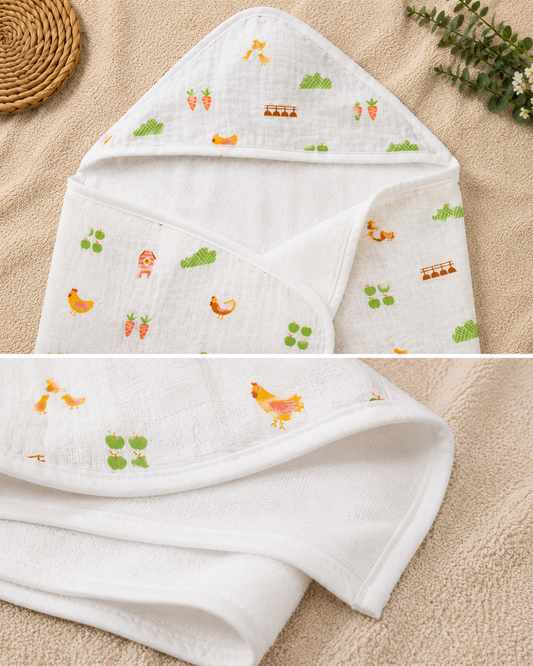 Little Farm — 2-Layer Organic Muslin Hooded Bath Towel