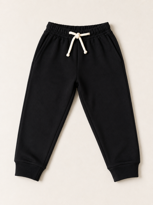 Black Kids Joggers – 240 GSM Cotton French Terry (1-8 Years)