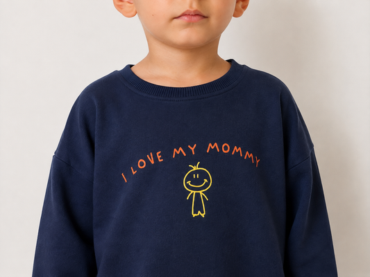 Love My Mommy Kids Sweatshirt Set – 240 GSM French Terry (Navy Blue)