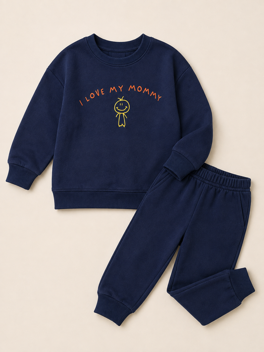 Love My Mommy Kids Sweatshirt Set – 240 GSM French Terry (Navy Blue)