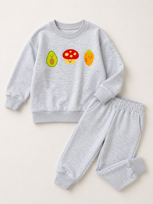 Fruits Kids Sweatshirt & Jogger Set – 240 GSM French Terry (Grey)
