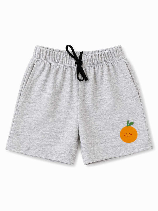 Orange Print Grey Kids Shorts – 240 GSM Cotton French Terry