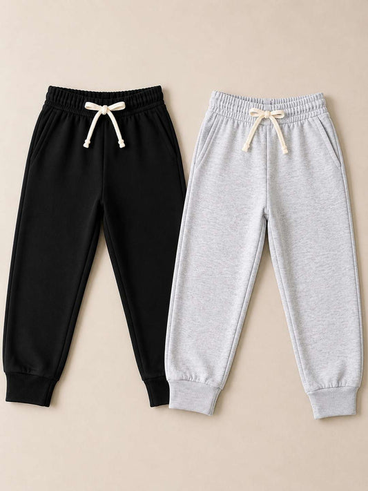 Kids Joggers Pack of 2 – Black & Grey | 240 GSM French Terry
