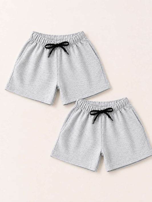 Kids Shorts Pack of 2 – Grey & Grey | 240 GSM French Terry