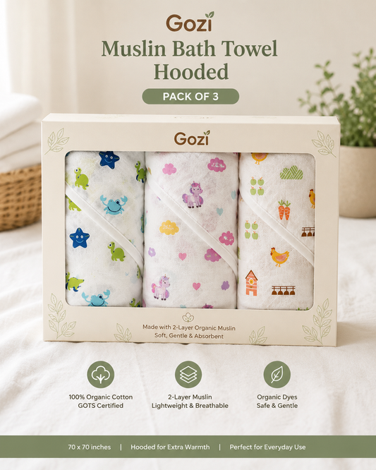 Gozi Organic Muslin Hooded Bath Towels — Pack of 3