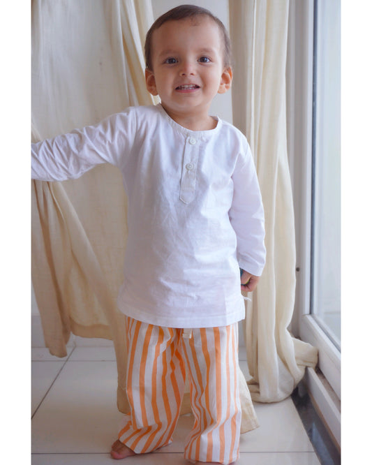 Mix Match - White Kurta - Orange Pajama For Baby Boys and Girls - Mix & Match Set- 4 colors