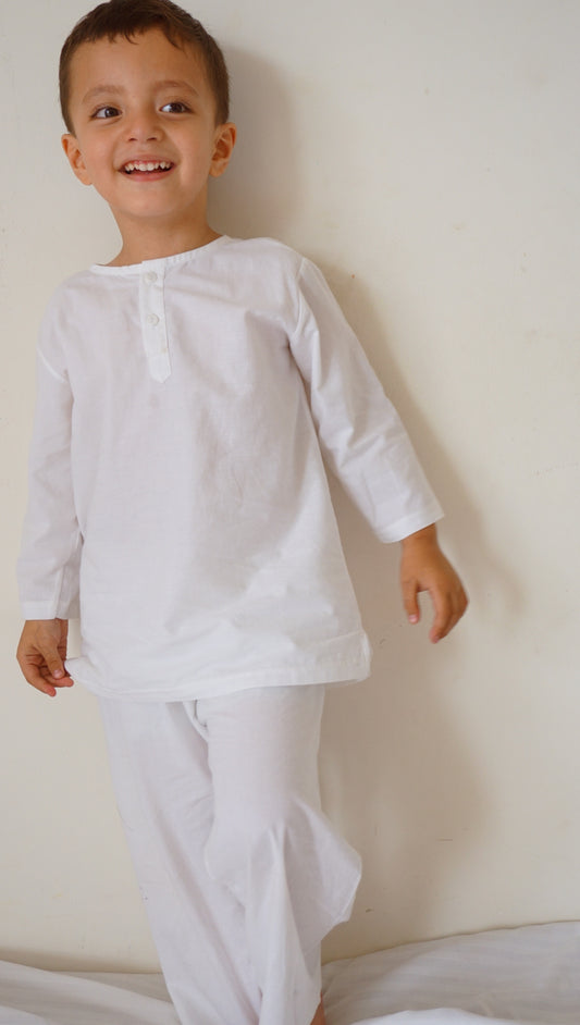 Kurta Pajama For Baby Boys and Girls- White