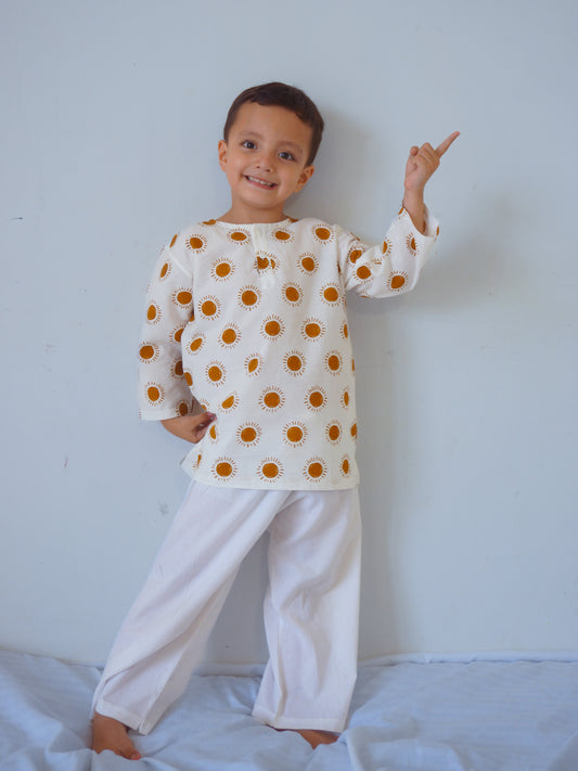 Kurta Pajama For Baby Boys and Girls- Sun Print