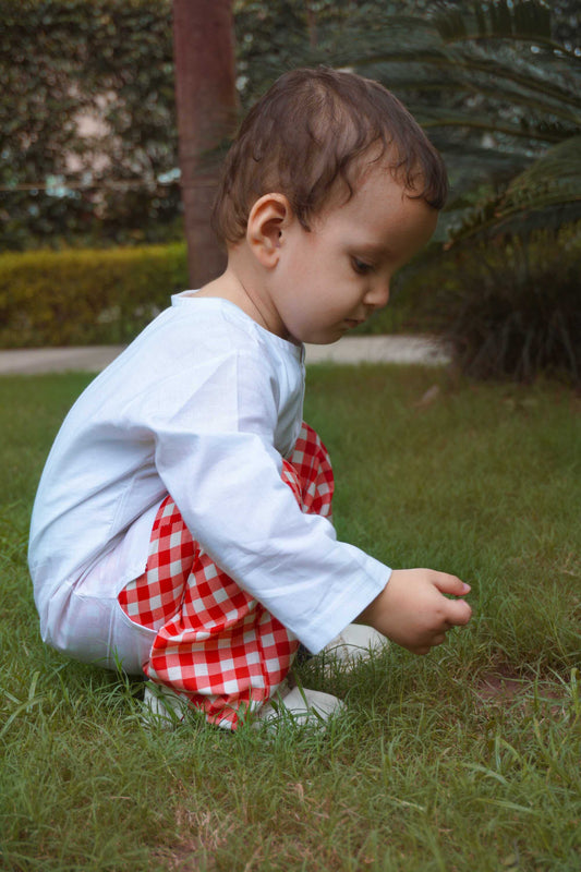 Mix Match - White Kurta - Red Pajama For Baby Boys and Girls - Mix & Match Set- 4 colors